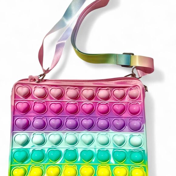 Rainbow Pop It Purse with Zipper & Adjustable Strap Sensory Fidget Crossbody Bag - Picture 1 of 3